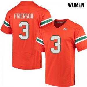 Women University of Miami #3 Gilbert Frierson Orange Stitched Jerseys 185563-974