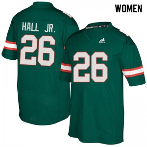 Women Hurricanes #26 Gurvan Hall Jr. Green Football Jersey 395379-827