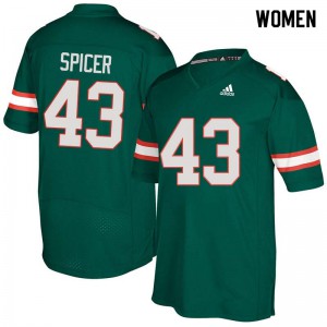 Womens Miami Hurricanes #43 Jack Spicer Green Stitch Jerseys 515597-858