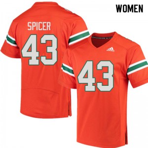 Womens Hurricanes #43 Jack Spicer Orange Football Jerseys 992280-276