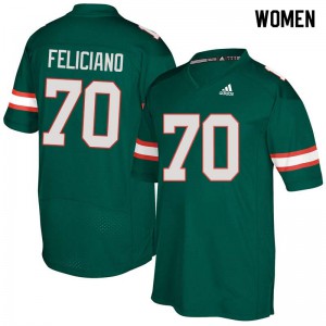 Women's Miami #70 Jon Feliciano Green NCAA Jersey 441257-723