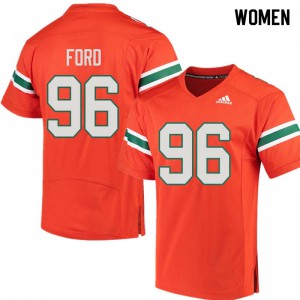 Womens Miami Hurricanes #96 Jonathan Ford Orange Football Jerseys 830251-844