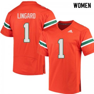 Women Miami Hurricanes #1 Lorenzo Lingard Orange Stitch Jersey 767753-595