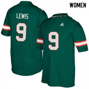 Womens University of Miami #9 Malcolm Lewis Green Official Jerseys 771468-547