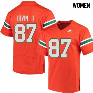 Womens Hurricanes #87 Michael Irvin II Orange Stitch Jerseys 724747-898