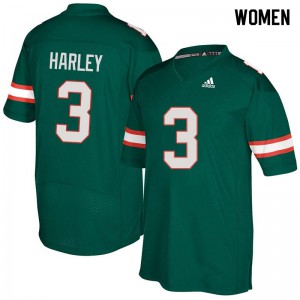 Women University of Miami #3 Mike Harley Green Football Jersey 587753-739