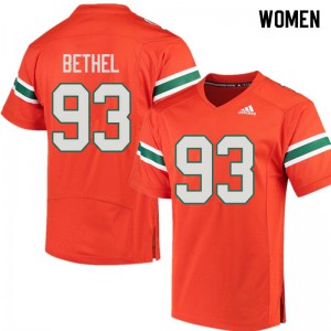 Womens Miami Hurricanes #93 Pat Bethel Orange Embroidery Jersey 892591-124