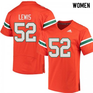 Women's Miami Hurricanes #52 Ray Lewis Orange Stitch Jersey 832836-136