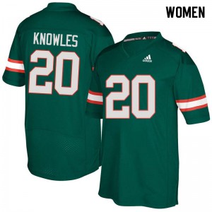Womens Miami Hurricanes #20 Robert Knowles Green Official Jerseys 840964-950