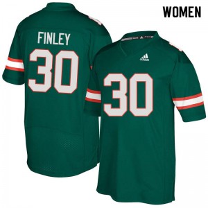 Women's University of Miami #30 Romeo Finley Green Embroidery Jersey 858090-554