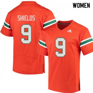 Womens Miami Hurricanes #9 Sam Shields Orange University Jersey 139064-873