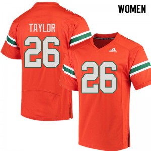 Womens Miami Hurricanes #26 Sean Taylor Orange Embroidery Jerseys 398661-111
