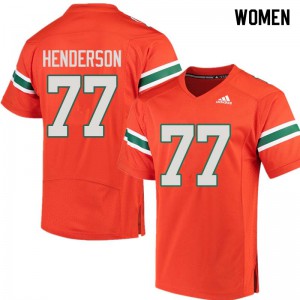 Women Miami Hurricanes #77 Seantrel Henderson Orange Stitch Jersey 316201-340