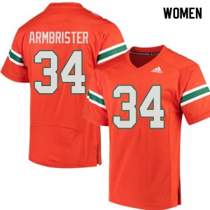 Womens Miami #34 Thurston Armbrister Orange University Jerseys 155543-419