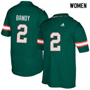Womens Miami Hurricanes #2 Trajan Bandy Green Stitched Jerseys 431256-308