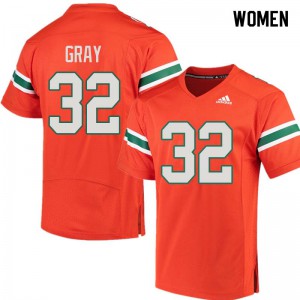 Women's University of Miami #32 Trayone Gray Orange University Jerseys 910036-449