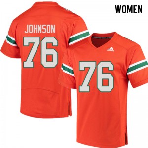 Women's University of Miami #76 Tre Johnson Orange College Jersey 411383-440