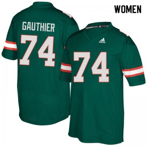 Womens Miami Hurricanes #74 Tyler Gauthier Green Official Jersey 469366-516