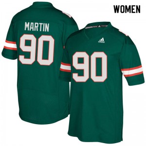 Women's Miami #90 Tyreic Martin Green Stitched Jerseys 327353-646