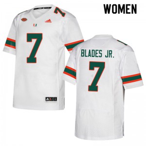 Womens Miami Hurricanes #7 Al Blades Jr. White Alumni Jersey 554565-685