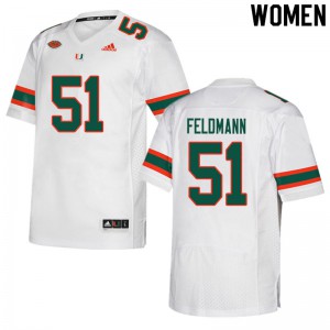 Women Hurricanes #51 Graden Feldmann White NCAA Jerseys 900392-908