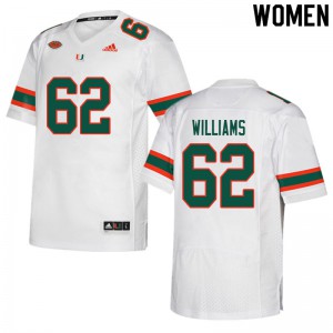 Women's University of Miami #62 Jarrid Williams White NCAA Jerseys 371923-223