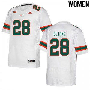 Women's Miami Hurricanes #28 Marcus Clarke White NCAA Jersey 926125-885