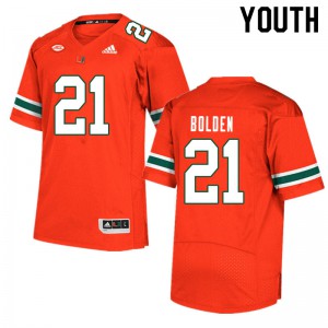 Youth University of Miami #21 Bubba Bolden Orange Official Jersey 826904-409