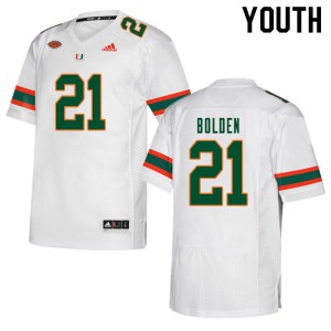 Youth Miami #21 Bubba Bolden White Football Jerseys 374287-106