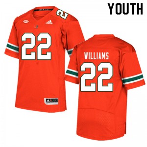 Youth University of Miami #22 Cameron Williams Orange Football Jersey 382324-191