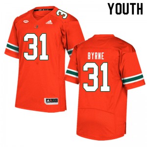 Youth Miami Hurricanes #31 Connor Byrne Orange Stitched Jerseys 156516-565