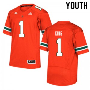 Youth University of Miami #1 D'Eriq King Orange Embroidery Jerseys 880178-778