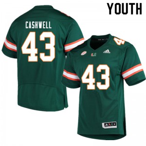 Youth University of Miami #43 Isaiah Cashwell Green Player Jerseys 653328-545