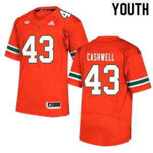 Youth Miami #43 Isaiah Cashwell Orange NCAA Jersey 613356-780