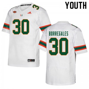 Youth Miami Hurricanes #30 Jose Borregales White Football Jerseys 874888-635