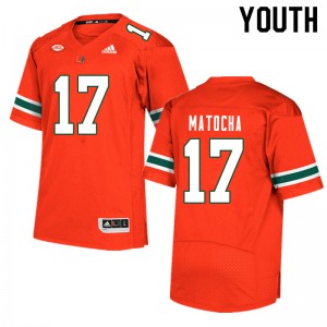 Youth Miami Hurricanes #17 Peyton Matocha Orange Official Jersey 509610-349