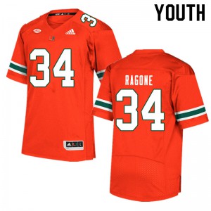 Youth Miami Hurricanes #34 Ryan Ragone Orange Stitched Jerseys 588628-741