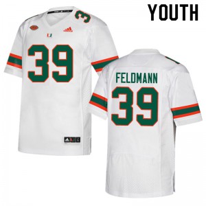 Youth Hurricanes #39 Gannon Feldmann White Football Jersey 823408-500