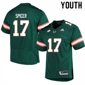 Youth Miami Hurricanes #17 Jack Spicer Green Stitched Jersey 346824-574