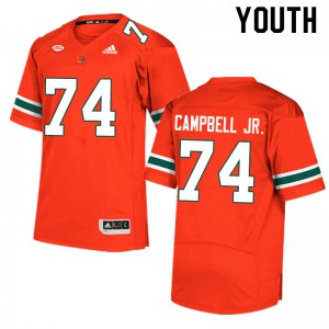 Youth Miami #74 John Campbell Jr. Orange NCAA Jerseys 320397-898
