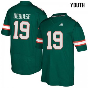 Youth Miami Hurricanes #19 Augie DeBiase Green Official Jersey 474210-127