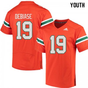 Youth University of Miami #19 Augie DeBiase Orange College Jerseys 974042-264