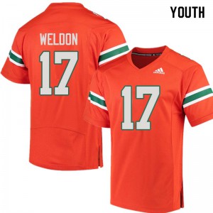 Youth University of Miami #17 Cade Weldon Orange Football Jerseys 836625-304