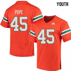 Youth University of Miami #45 Jack Pope Orange College Jersey 590565-406