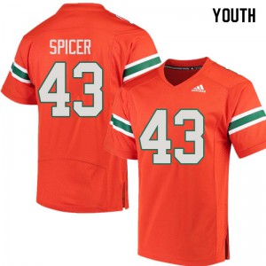 Youth Miami #43 Jack Spicer Orange Football Jerseys 471444-252