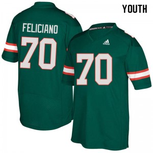 Youth University of Miami #70 Jon Feliciano Green Stitch Jerseys 769918-688
