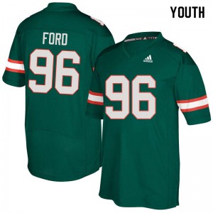 Youth University of Miami #96 Jonathan Ford Green Stitch Jerseys 832972-771