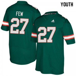 Youth University of Miami #27 Marshall Few Green Embroidery Jersey 676306-690