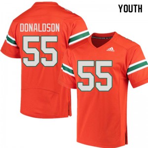 Youth Miami Hurricanes #55 Navaughn Donaldson Orange Alumni Jersey 825019-911