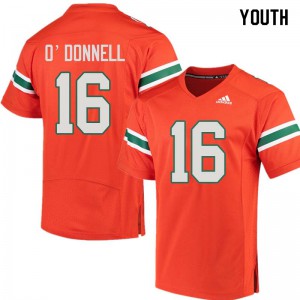 Youth Hurricanes #16 Pat O'Donnell Orange NCAA Jerseys 562858-782
